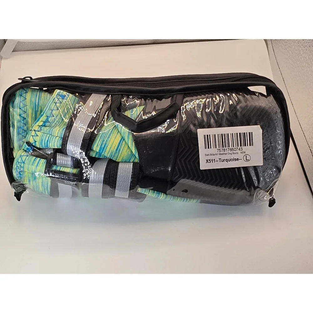 Bark Brite All Weather Dog Boots Turquoise Space Dye Reflective Straps Large